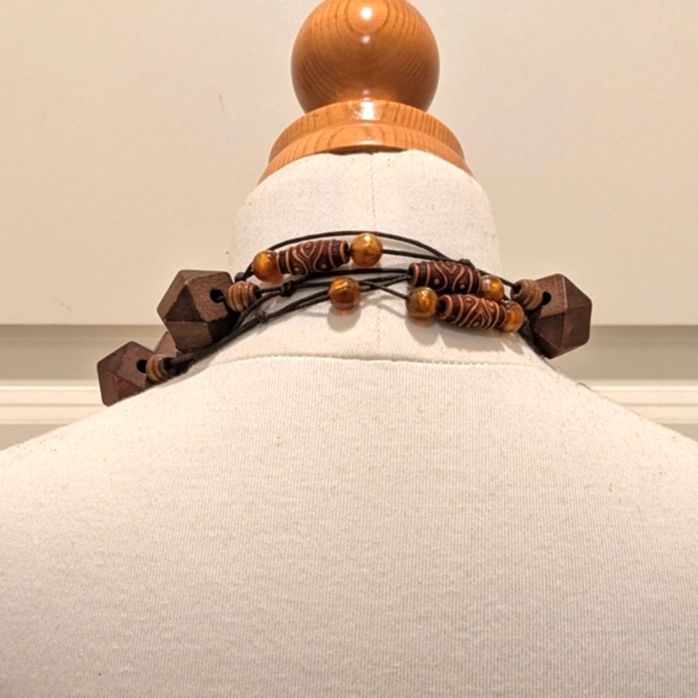 Vintage Boho 68" Super Long Brown and Black Wooden Bead Rope Necklace - Picture 4 of 9